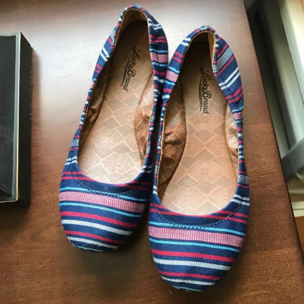 Lucky Brand Flats Navy Red White Stripes Like New!